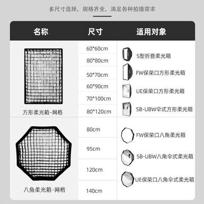 神牛方形柔光箱格栅蛋格柔光罩单网格60x90cm影棚灯八角伞式柔光