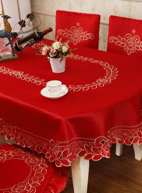 td61中式红色布卓餐桌布家用y椭圆形茶几圆形台布餐布美式长方形