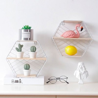 Wall Mounted Floating Shelf yModern Simple Geometry Wood Met