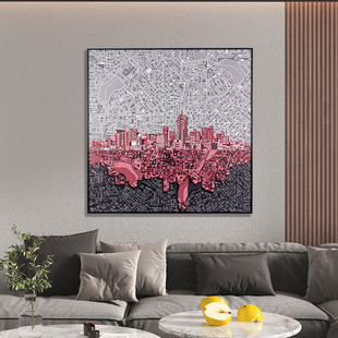现代美式城市艺术地图浮雕装饰画工业风时尚挂画S客厅玄关书房壁