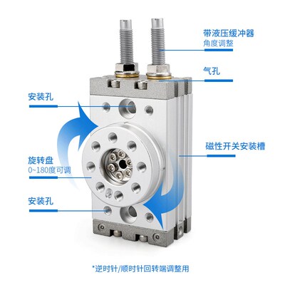 气动回转旋转摆台气缸MSQB/HRQ10A20/30/50/70/100/200A1.0R缓冲