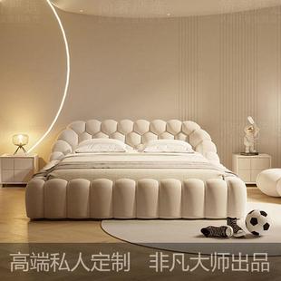 奶油风泡泡床布艺床家用现代轻奢绒布床床头高端网红双人卧室