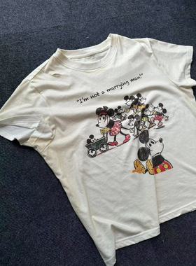 SHIIN“不结婚米奇”喷污做旧磨毛破坏水洗vintage短袖T恤