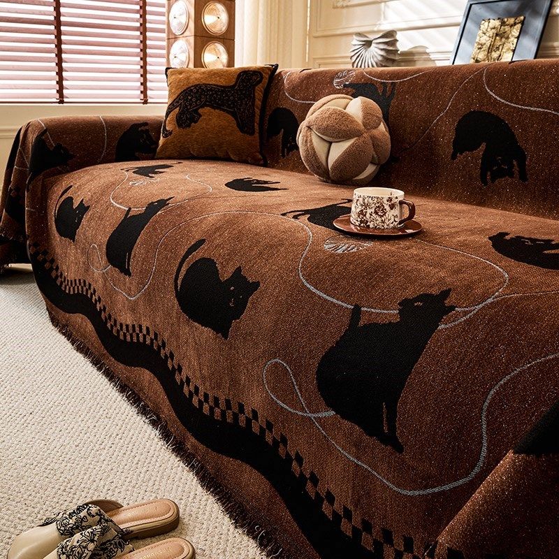 中古风一整张雪尼尔沙发盖布巾202D5新款防尘防滑沙发套罩坐垫毯