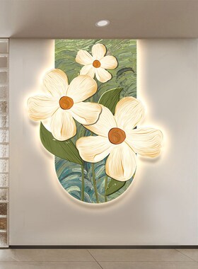 侘寂风入户玄关装饰画lqed灯画高级感走廊挂画现代简约客厅发光画