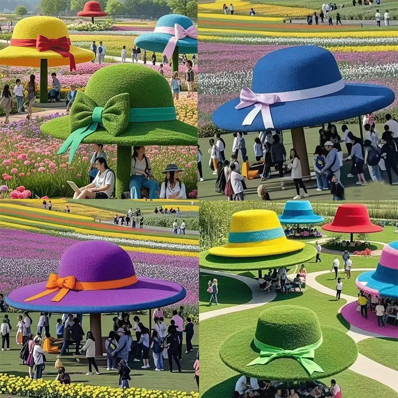 户外大型仿真绿雕帽子亲子乐园景区美陈造景拍照网红W打卡绿雕帽