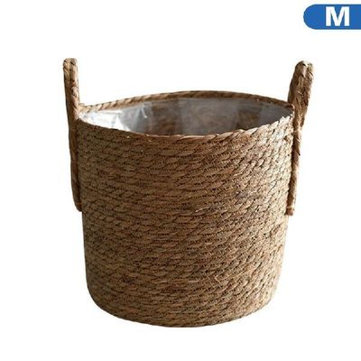 新品Straw Storage mBasket Rattan Floor Flower Pot Crafts Dec
