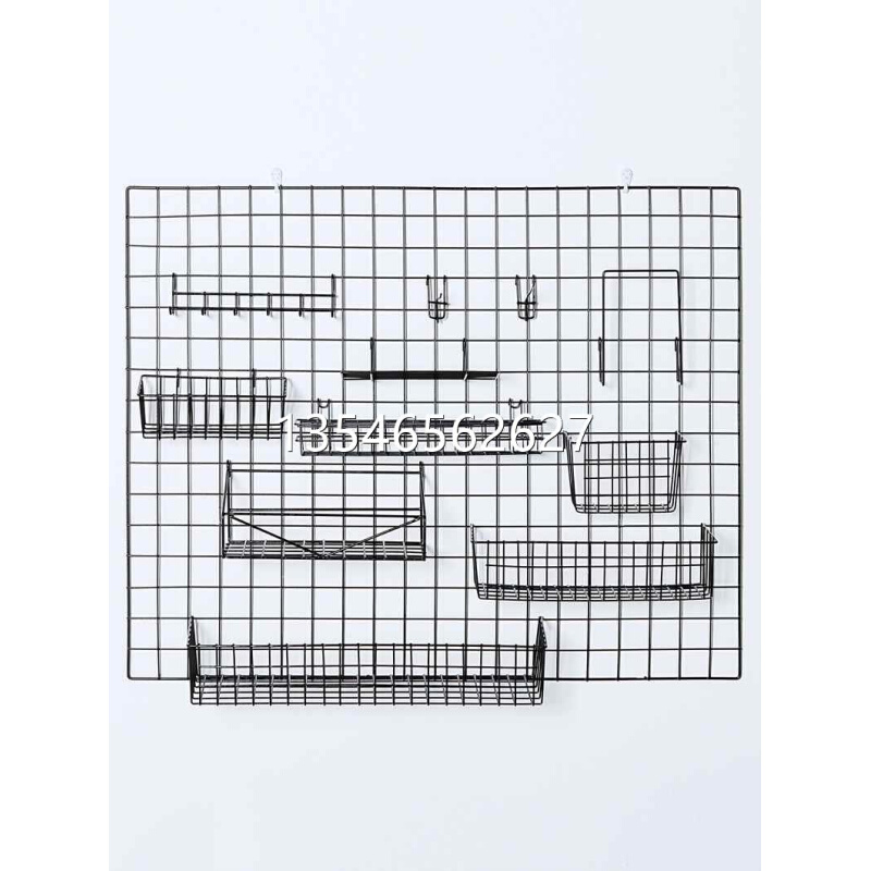 黑色铁网格网置物架挂墙铁丝网片铁艺幼儿园装饰照片墙挂网展示架
