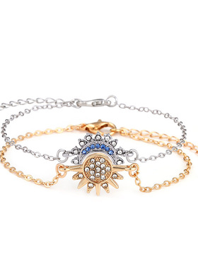 日月同辉叠戴手饰女跨境欧美个性简约设计感镶钻太阳月亮情侣