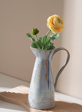 乐梦 白色流釉水壶花瓶创意陶瓷摆件干花花器现代家居艺术装饰品