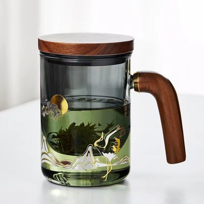 木柄玻璃茶杯茶水分离办公室带盖男女杯子高档个人专用过滤泡茶杯,办公设备/耗材/相关服务,办公线材,淘宝优惠券,粉丝福利购,淘宝优惠卷