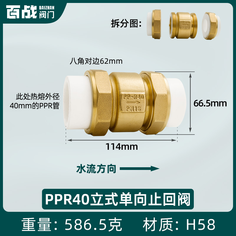 百战阀门PPR止回阀4分20逆止阀6分25立式止逆阀1寸32PE热熔水管