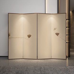 屏风隔断移动入户遮挡蜻蜓 茶室折叠简约酒店客厅办公荷花折屏中式
