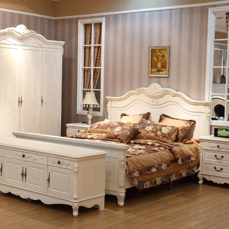 新款欧式双人床实木床1.8米1.5美式床轻奢法式宫廷床白色田园风床