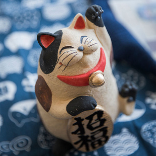 一丁目日本进口京都作家手作日式 招财猫招福猫摆件陶器礼品