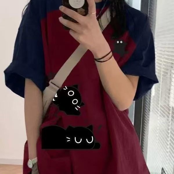 2026新款美式情侣高级oversize夏季嘻哈肩袖独特短袖撞色宽松上衣,女装/女士精品,T恤,淘宝优惠券,粉丝福利购,淘宝优惠卷