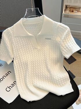 80-200lo领冰丝针织衫上衣女薄款宽松显瘦胖MM短袖T恤衫跨境