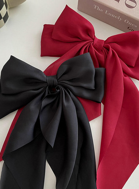 极速Elegant Bow Ribbon Hair ClipSimple Solid SQatin Spring C