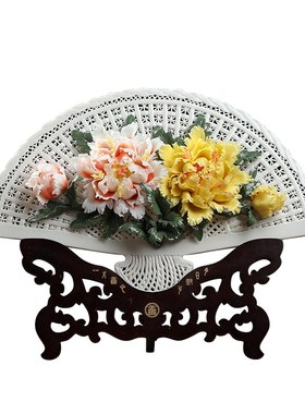 新品东方泥土中式手工捏花扇子y摆件客厅玄关办公室桌面酒店样板