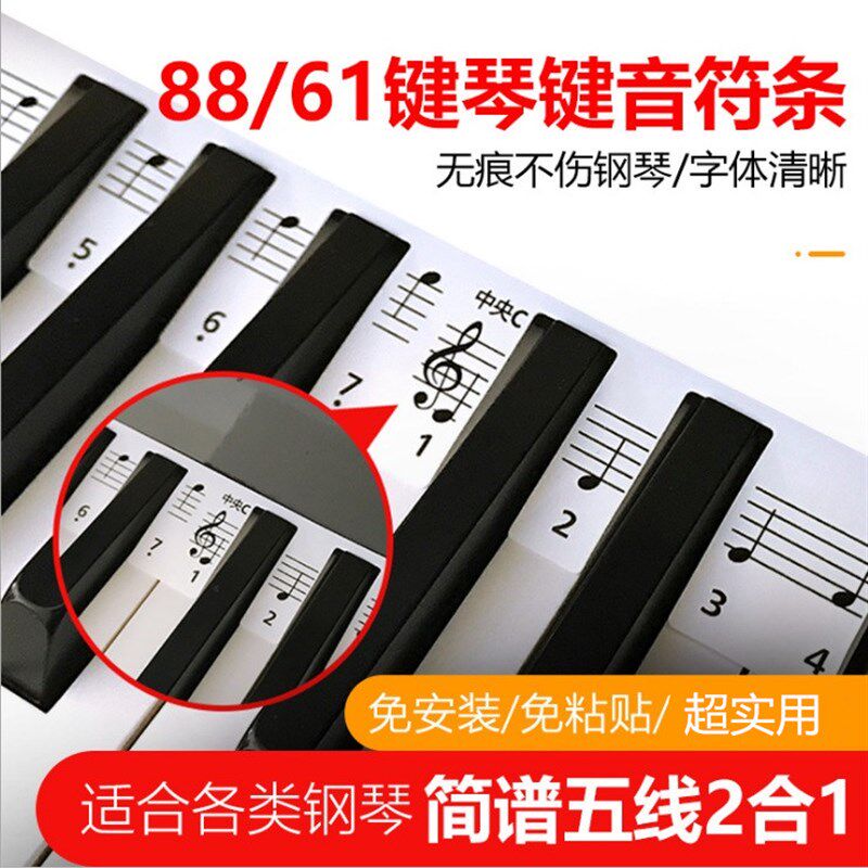 极速钢琴键盘音符卡免粘贴电钢电子琴E88/61键五线谱简谱音符条通