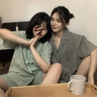 极速夹心蛋挞 情侣睡衣女ivns风韩版格子氛围感家居服套装纯棉两