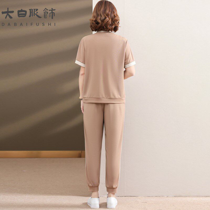 极速母亲节妈妈休闲运动服套装时尚中H老年妇女夏装短袖T恤洋气两