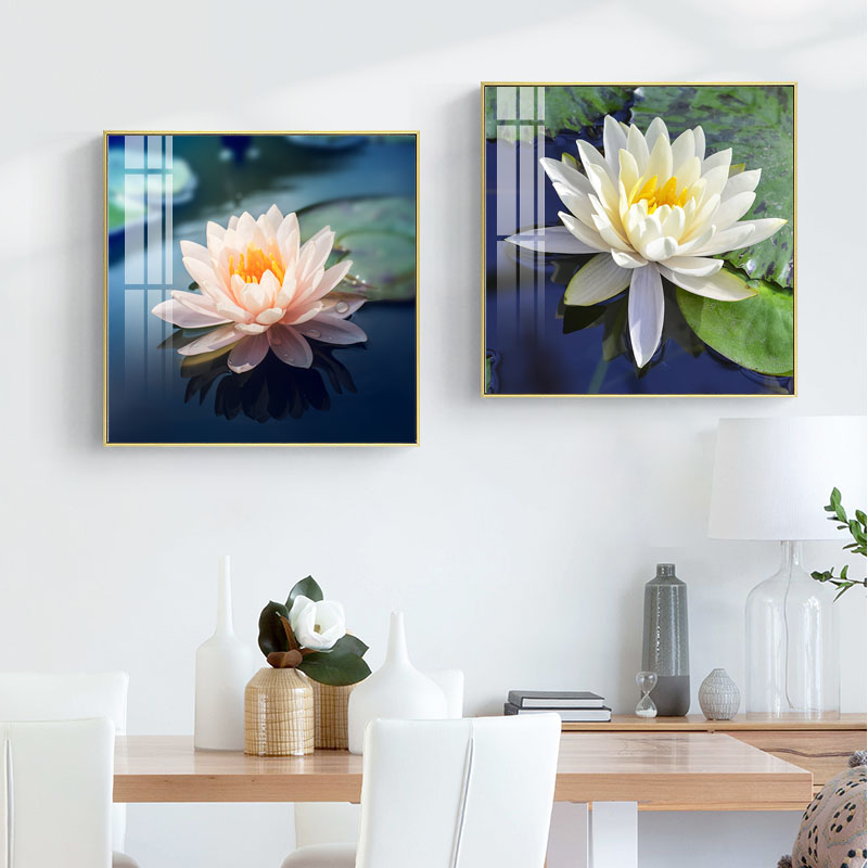 速发莲花装饰画卧室床头挂画餐厅饭厅壁画现代简约荷花走廊过道墙图片