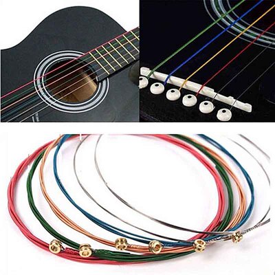 极速6Pcs/Set Acoustic Guitar StBrings Rainbow Colorful Guita