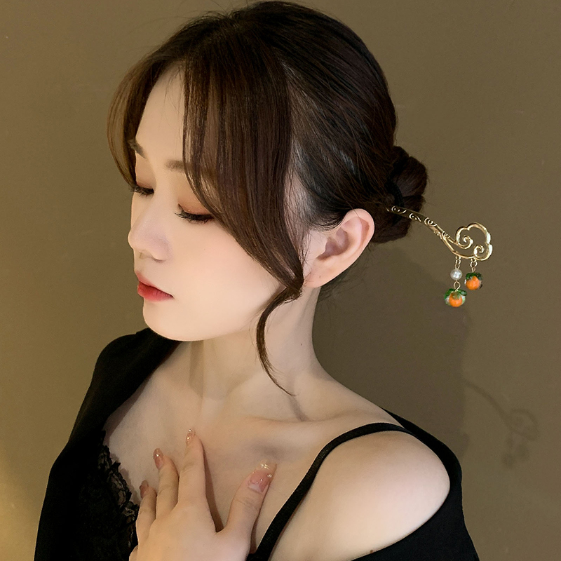 极速银杏叶流苏发簪古风简约盘发珍珠簪子现代简约新W中式发钗子