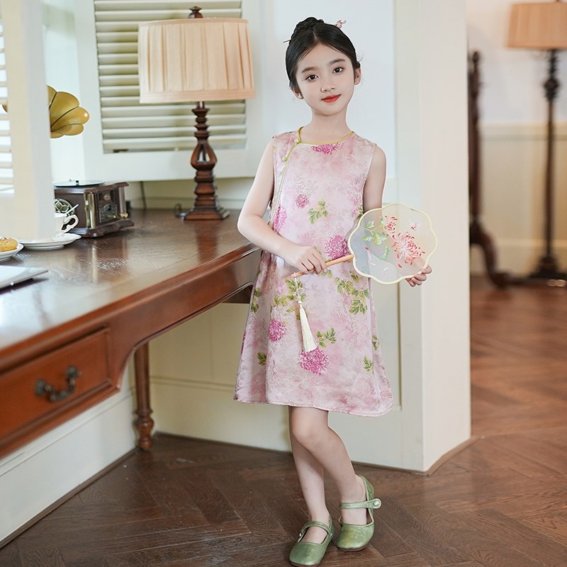 汉服女童旗袍国风连衣裙2025夏季新款小女孩演出服新中式改良裙子