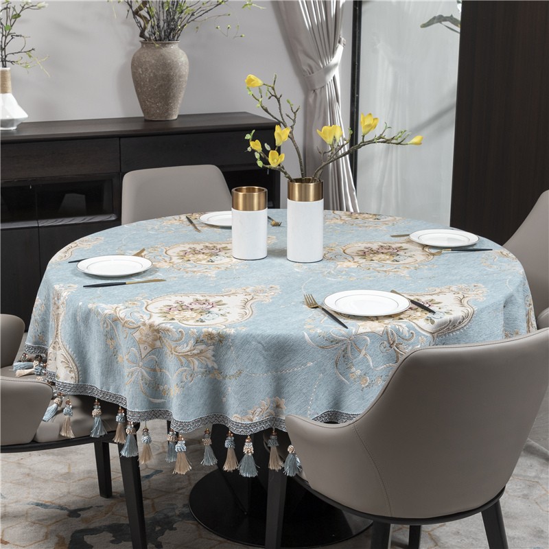 欧式大圆桌桌布布艺美式餐桌布现代简约圆形台布家用餐桌饭店酒店