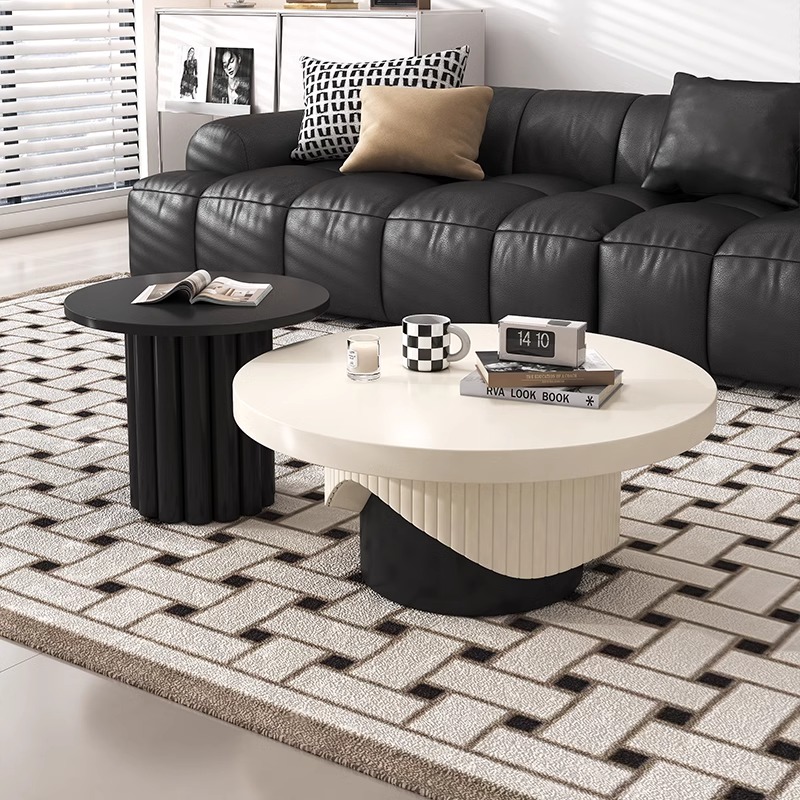 奶油风圆形小户型客厅大小圆茶几组合侘寂风