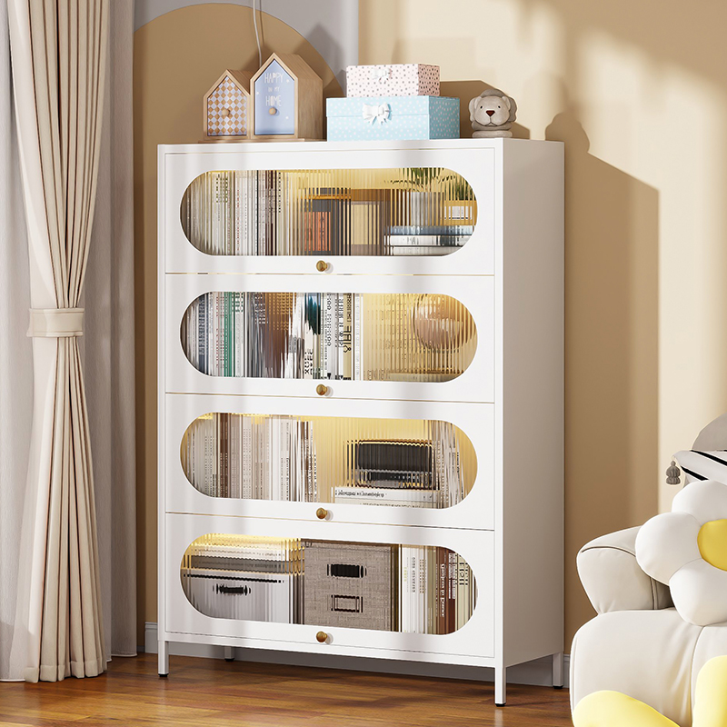 钢制防尘带门书柜儿童翻盖铁皮家B用客厅书架落地储物展示柜置物