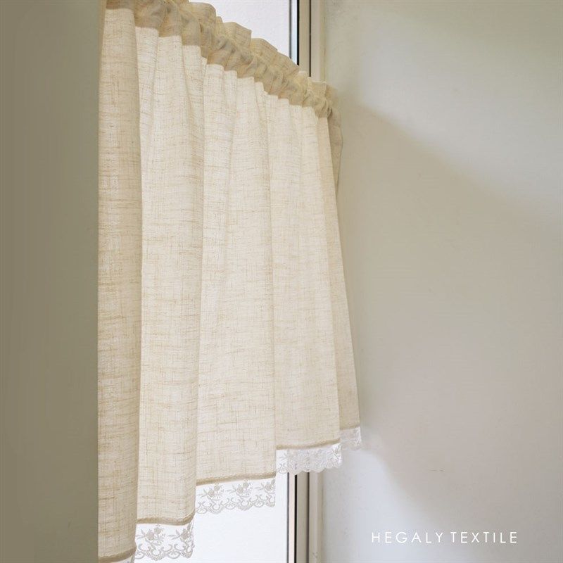 HEGALY 温柔简单半帘厨房门帘亚麻复古小窗户窗帘隔断奶油纯色