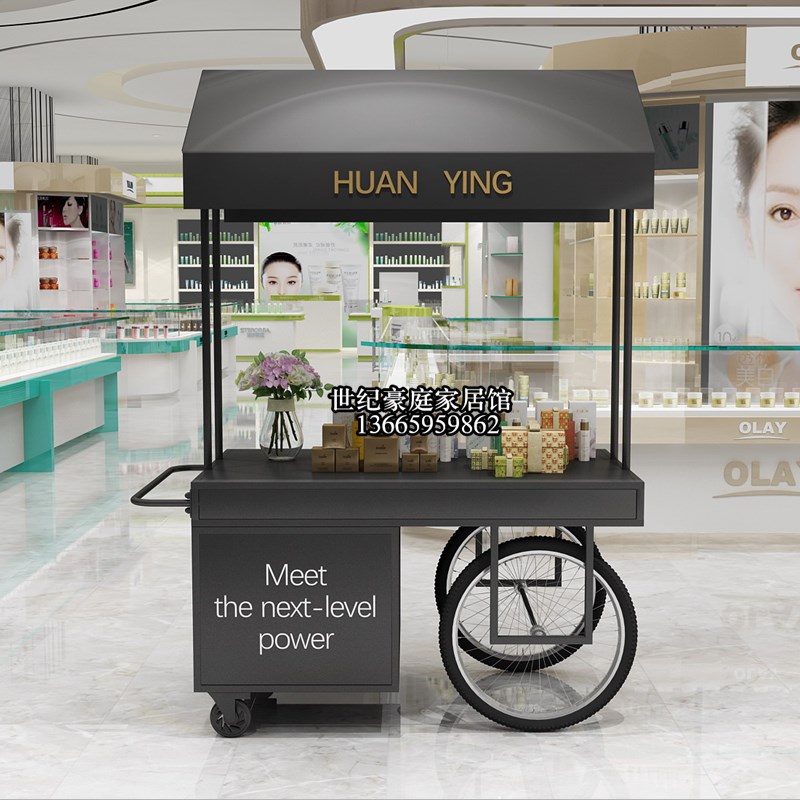 欧式铁艺花车超市促销车带柜子花店移动J摊位车地摊创意户外摆摊