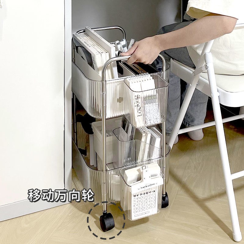 亚克力桌下书包置物收纳架办公室分层零食移动小推车书本宿舍书架