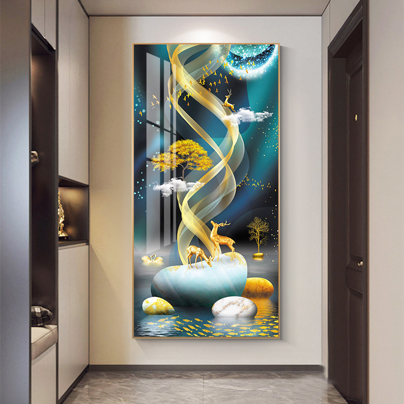 5d钻石画时来运转贴砖十字绣钻石绣2022满钻新款客厅麋鹿玄关轻奢