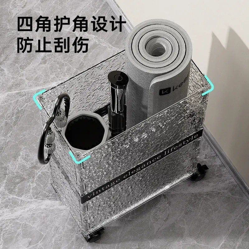 家用健身器材收纳筐带滑轮轻奢风客厅卧室大容量瑜伽垫收纳置物架,收纳整理,运动器材收纳用具,淘宝优惠券,粉丝福利购,淘宝优惠卷