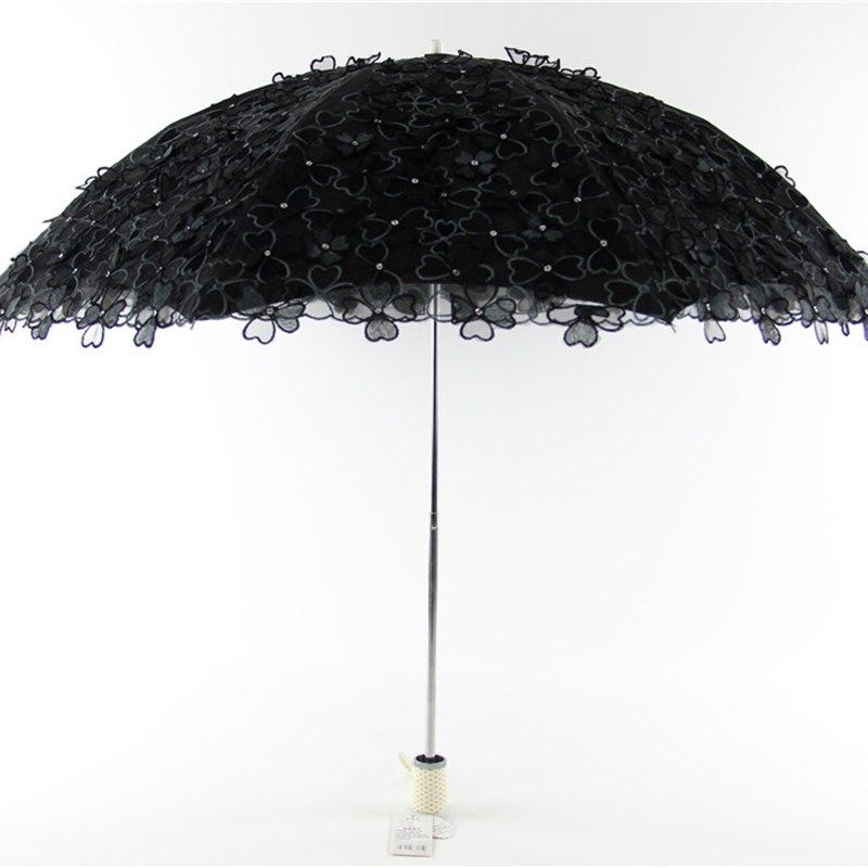 遮阳伞二折蕾丝刺绣n花太阳伞黑胶防紫外线防晒公主晴雨两用洋伞