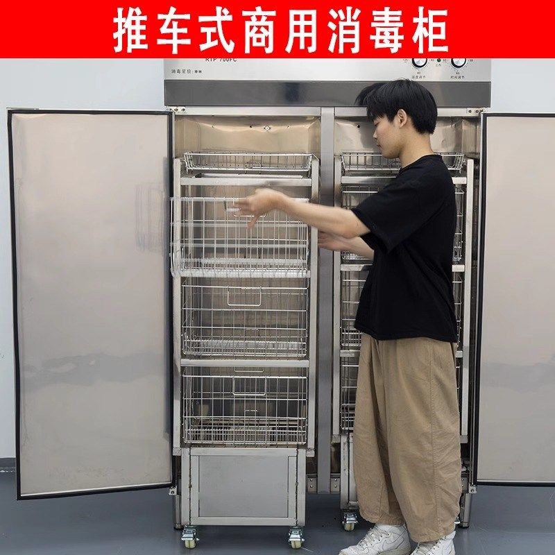 邦祥酒店饭堂学校大型双门带推车式高温消毒柜餐具餐盘热风循环柜