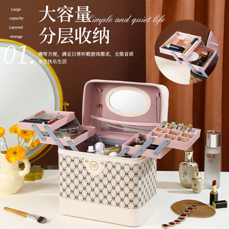 高级感网红大容量化妆包方便携带手提化妆箱护肤品收纳盒ins风女