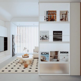 屏风隔断玻璃玄关铁艺书架化妆室干区卧室客厅杂志书架半墙奶油风