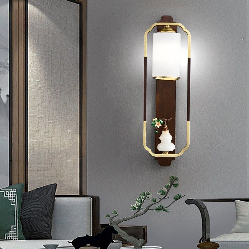 新中式全铜实木壁灯福鹿客厅背景墙灯超亮楼梯过道卧室床头灯新款