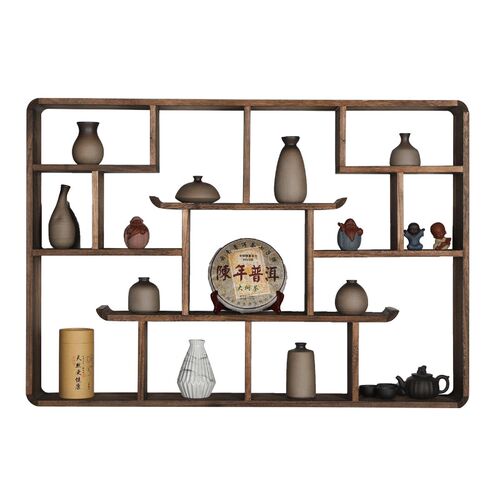 鸡翅纹实木小博古架中式挂壁式挂墙上多宝阁茶壶置物架仿古董架