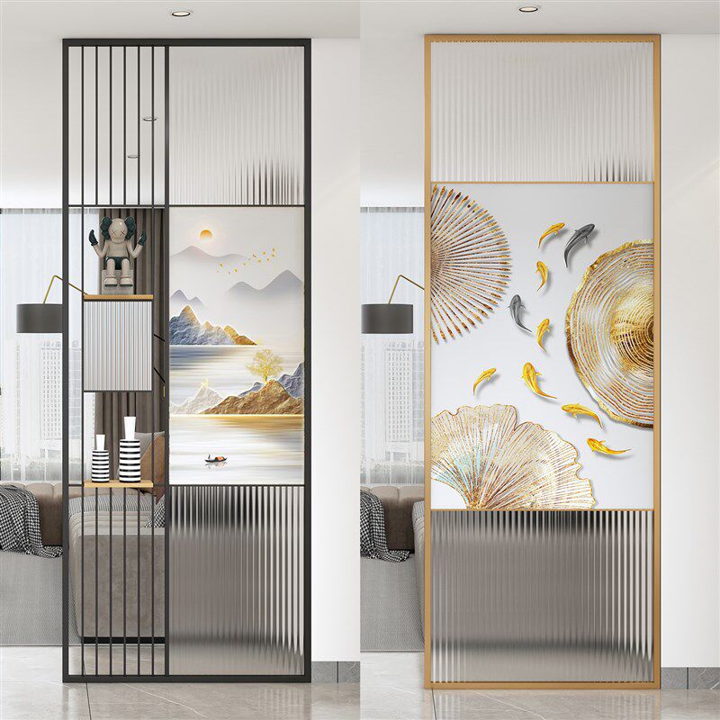 新现代铁艺不锈钢艺术玻璃屏风客厅入户门玄关轻奢高端铝合金隔断