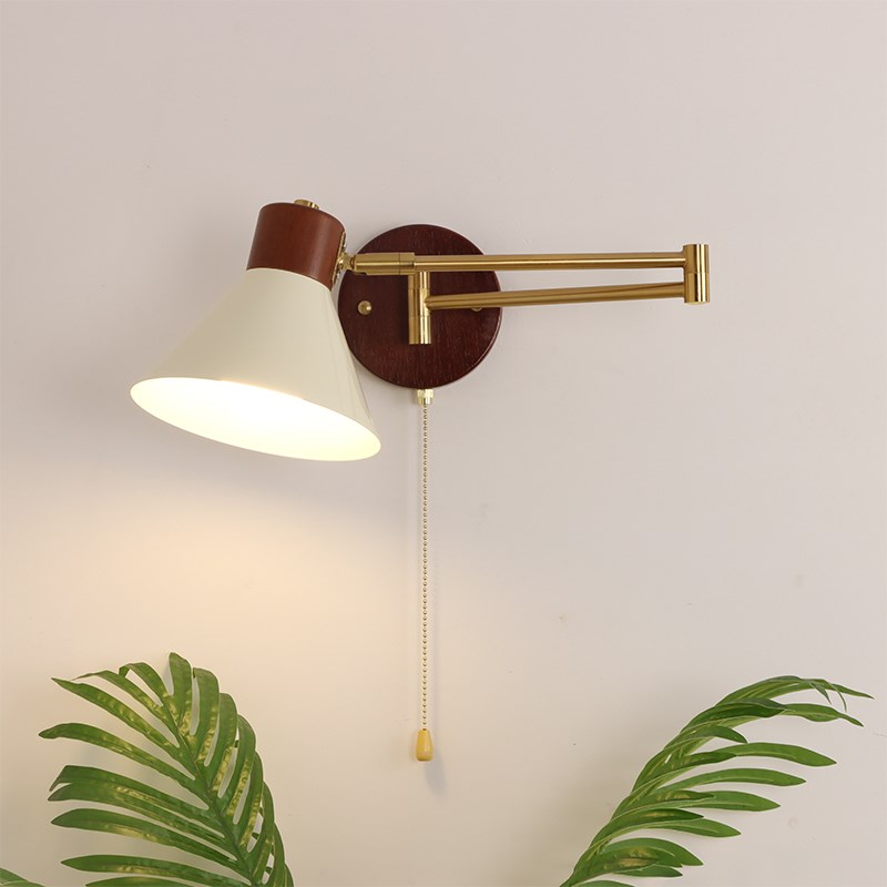 中古风卧室床头壁l灯创意可摇臂灯奶油风折叠伸缩书房学习用阅读