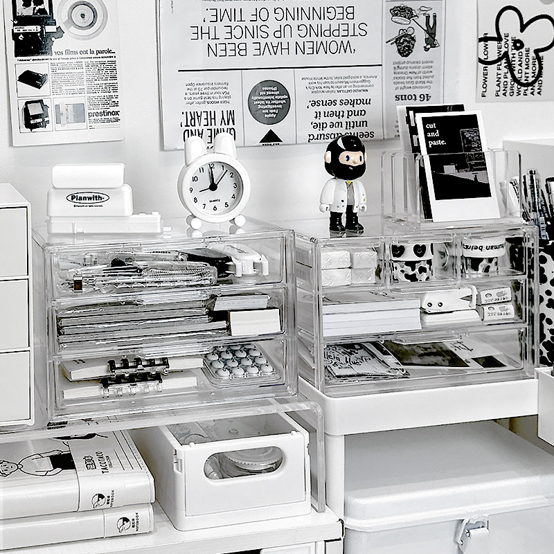 透明桌面收纳盒抽屉式防尘学生宿舍书桌置物架文具手账便利贴整理