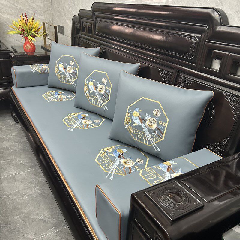 红木沙发坐垫新中式实木椅子罗汉床座垫冬夏两用真皮质感防滑定制