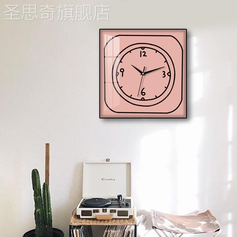 网红小极欧众f北简简约现代时钟画正方形挂钟电表箱遮挡静音装饰图片