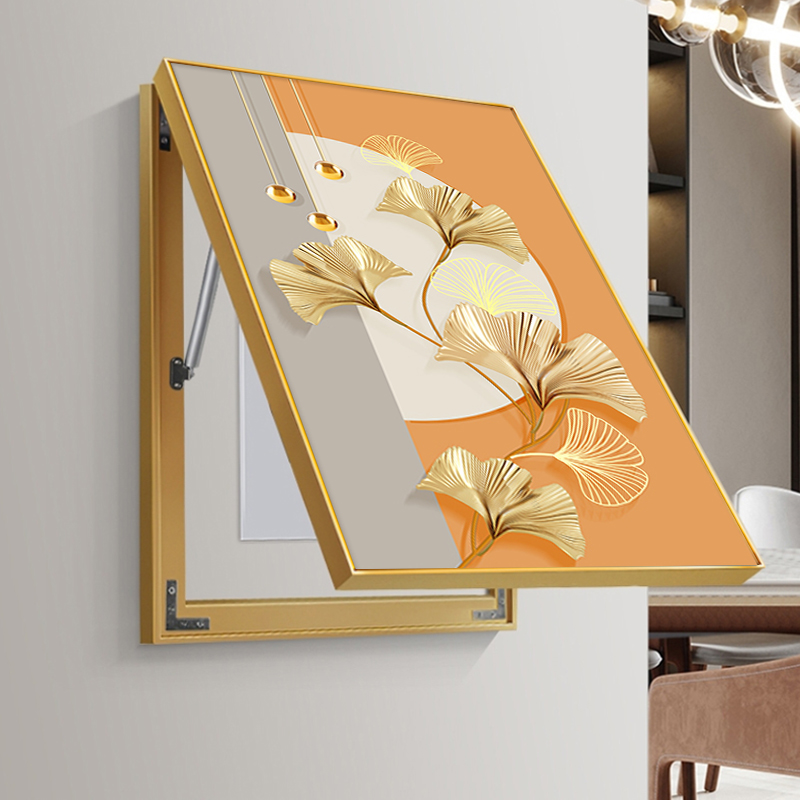 轻奢电表箱装饰画竖款现代简约配电箱挂画麋鹿电表盒遮挡箱银杏叶